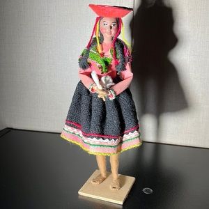 Vintage Peruvian Dolls Handmade Peru Woven Cloth Hand Painted Folk Art
